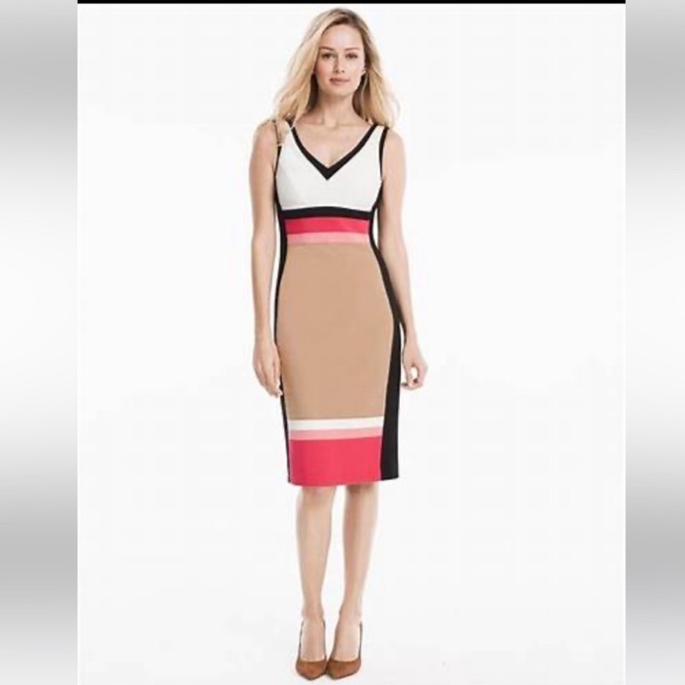 White House Black Market V-Neck Colorblock Sheath Dress | work dress